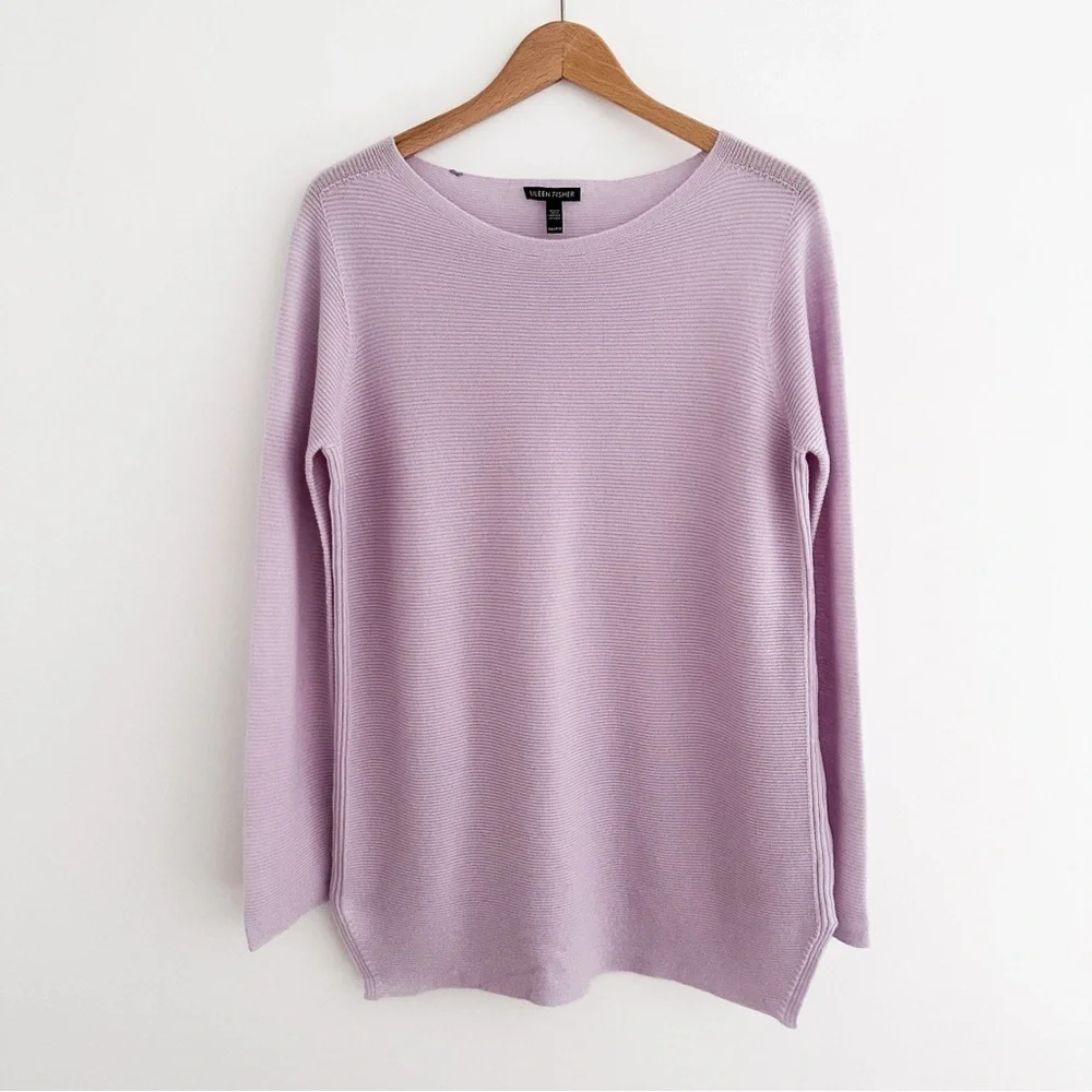 Eileen Fisher Silk Cashmere Sweater Italian Knit Lavender Oversized Boatneck XXS